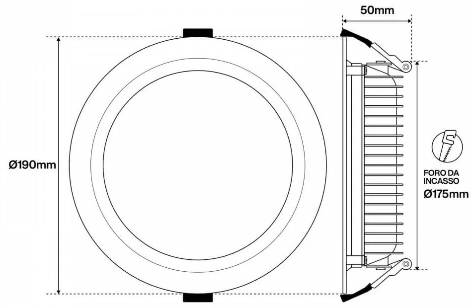 Faro LED da Incasso 32W, Foro Ø175mm con driver Philips CRI92 UGR19 Colore Bianco Caldo 2.700K