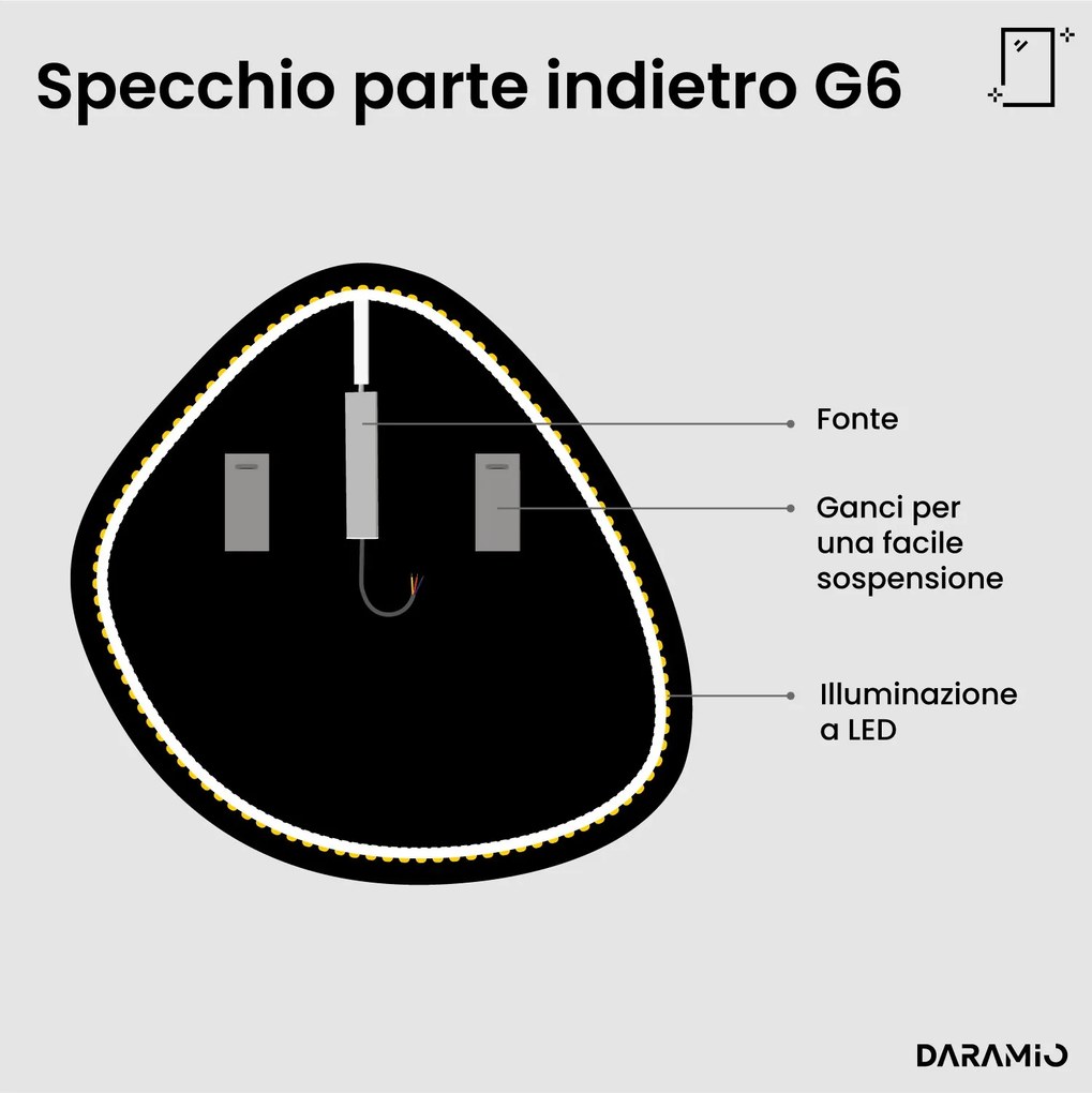Specchio asimmetrico con luce LED G6