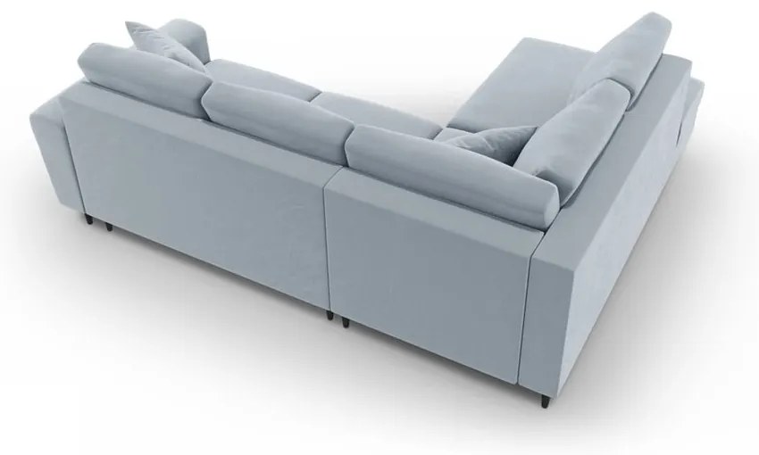 Divano angolare azzurro allungabile e con contenitore (con penisola a sinistra/a L) con rivestimento in velluto Kyoto – Cosmopolitan Design