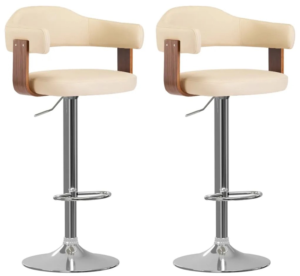 Sgabelli Da Bar 2 Pz Crema İn Legno Curvo E Similpelle /
