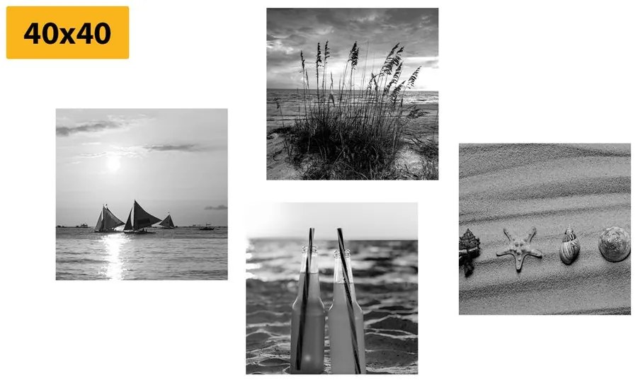 Set di quadri – Mare e spiaggia in bianco e nero