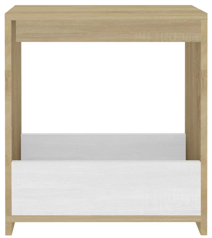 Tavolino Bianco e Rovere Sonoma 50x26x50 cm Legno Multistrato
