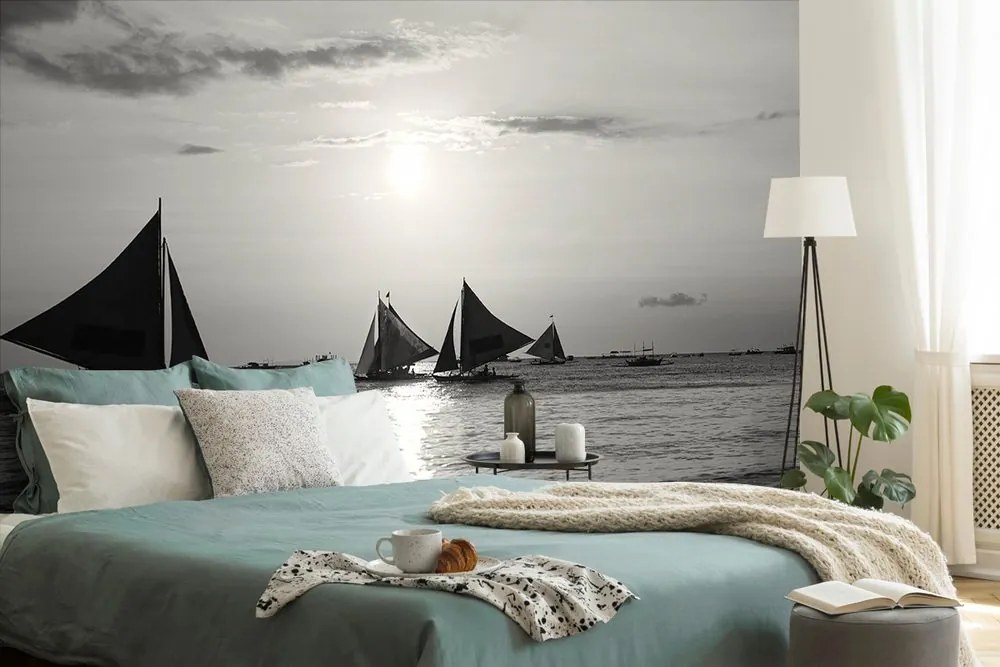 Carta da parati – Tramonto sul mare in bianco e nero