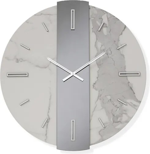 Orologio rotondo D80 cm WAYLEN in kerlite Bianco vetro Fumč dettagli Argento
