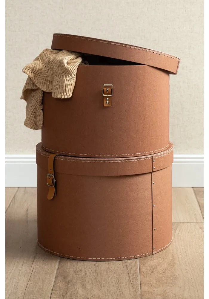 Scatole in set con coperchio/decorative marroni in cartone 2 pz ø 37,5x25 cm Rut Restore Paper Laminate – Bigso
