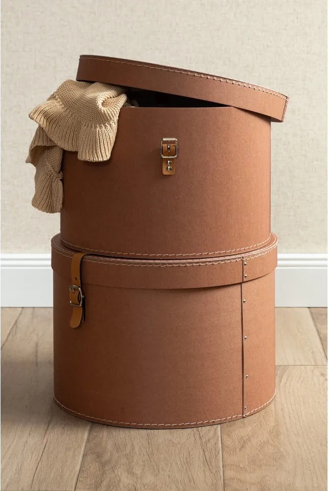 Scatole in set con coperchio marroni in cartone 2 pz ø 37,5x25 cm Rut Restore Paper Laminate – Bigso