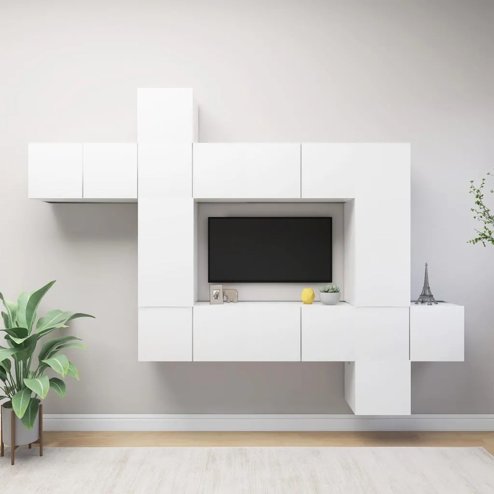 Set Mobili Porta Tv 10 Pz Bianco İn Legno Multistrato /