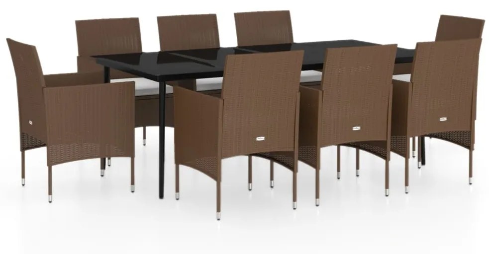 Set da pranzo da giardino con cuscini 9 pz marrone e nero