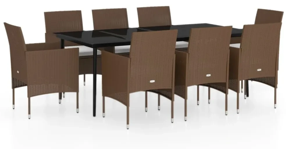 Set da pranzo da giardino con cuscini 9 pz marrone e nero
