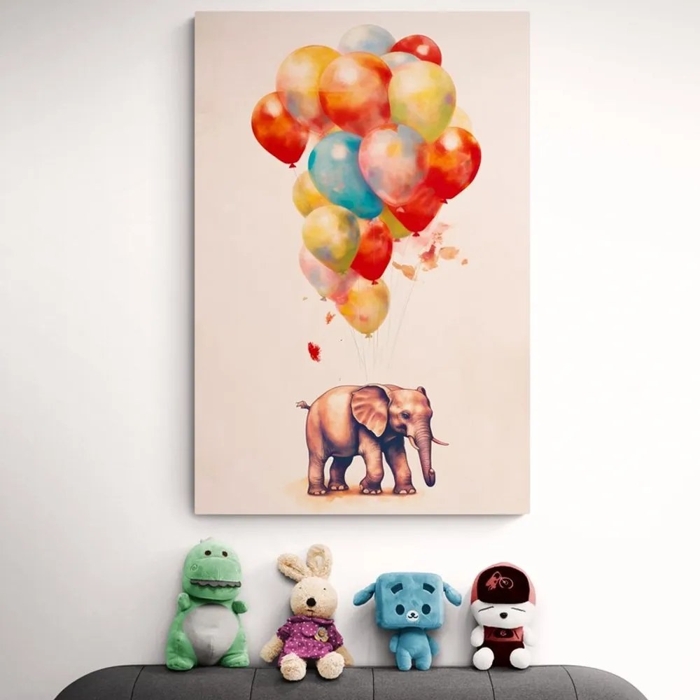 Quadro su tela – Elefante sognante con palloncini