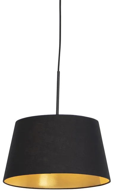 Lampada a sospensione con paralume in cotone nero e oro 32 cm - Combi