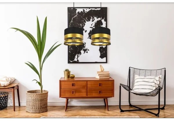 Lampadario su filo MILO 2xE27/60W/230V dorato/nero