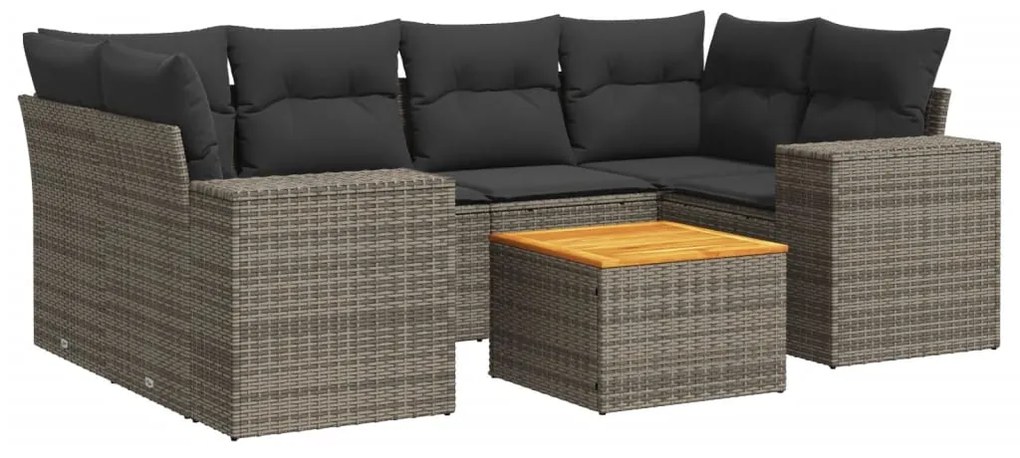 Set divani da giardino 7 pz con cuscini grigio in polyrattan