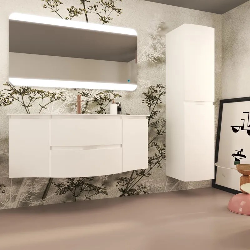 Mobile da bagno sotto lavabo BADEN HAUS Vague bianco laccato opaco L 69 x H 48 x P 51 cm 2 cassetti, lavabo non incluso