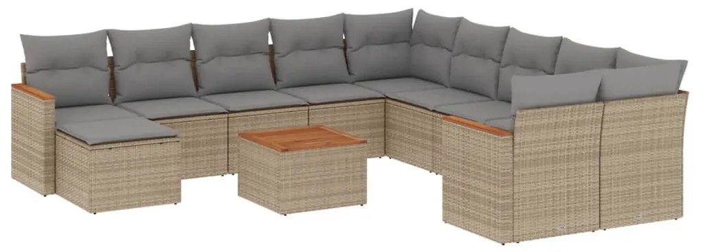 Set divani da giardino 12 pz con cuscini beige in polyrattan