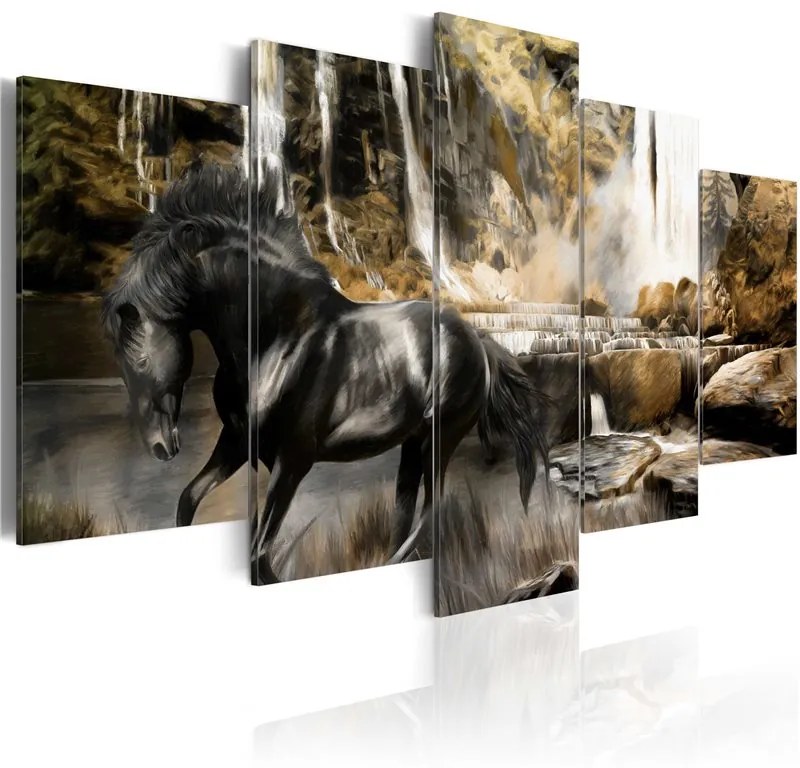 Quadro Tempo nebbioso sulla cascata  Colore Grigio, Dimensioni e Misure 100x50