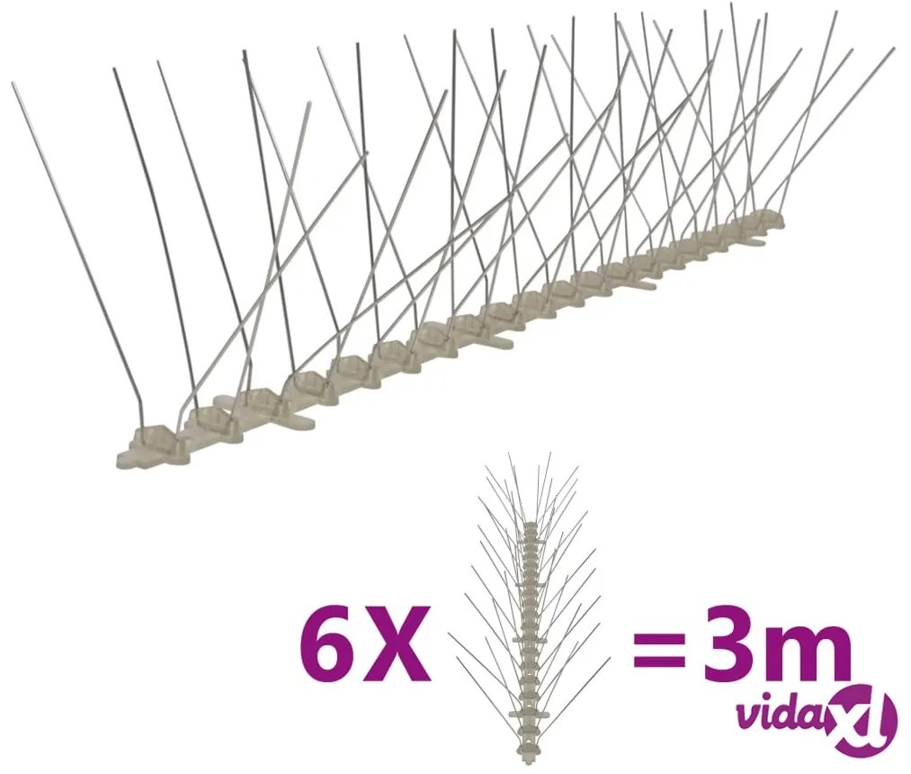 vidaXL Set Dissuasori per Uccelli e Piccioni 6 pz 4 File 3 m