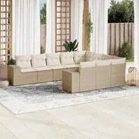 Set Divano da Giardino 10 pz con Cuscini Beige in Polyrattan 3255425