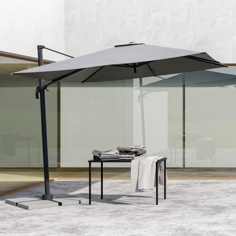 Ombrellone a palo laterale grigio Aura NATERIAL con telo quadrato antracite L 286 x P 347 x H 264 cm