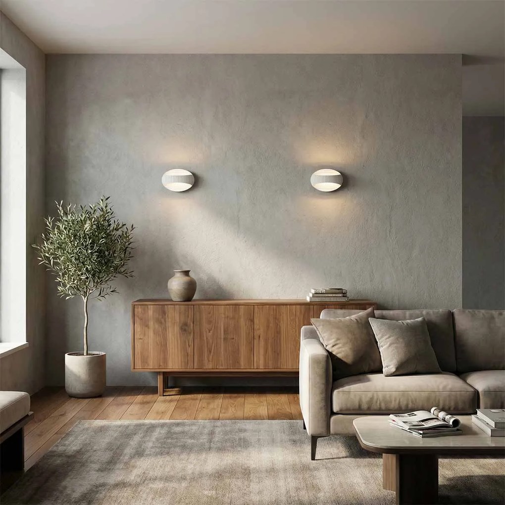 Applique Tonda da Parete 2xG9 Rigata in Gesso Pitturabile