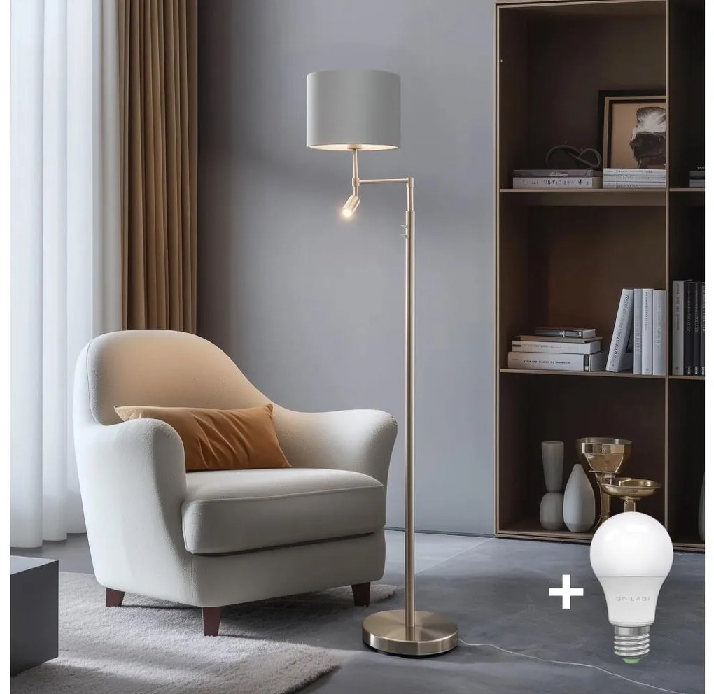 Eglo - Lampada LED da terra TUNJA 1xE27/60W/230V + LED/2,1W diametro 30 cm cromo/grigio