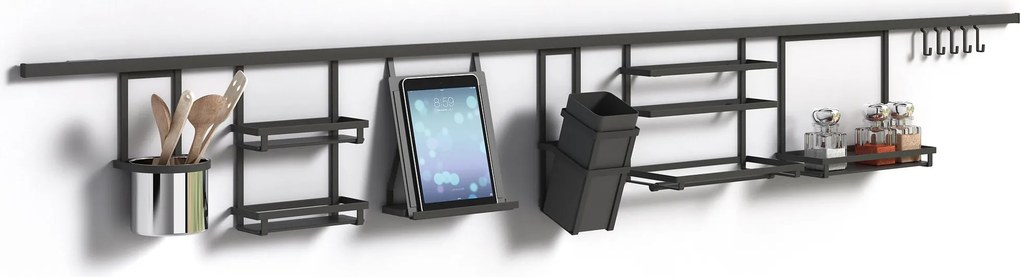 Profilo per Accessori da Cucina Sospesi Titane L 1,1 m Grigio Antracite Alluminio e Zama Emuca...
