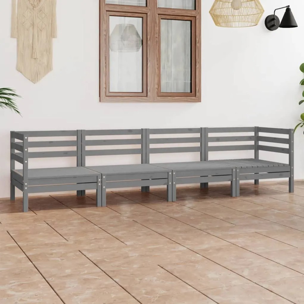 Set divani da giardino 4 pz grigio in legno massello di pino