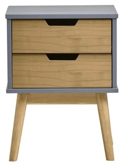 Comodino grigio-marrone in legno di pino massiccio Baku - Marckeric