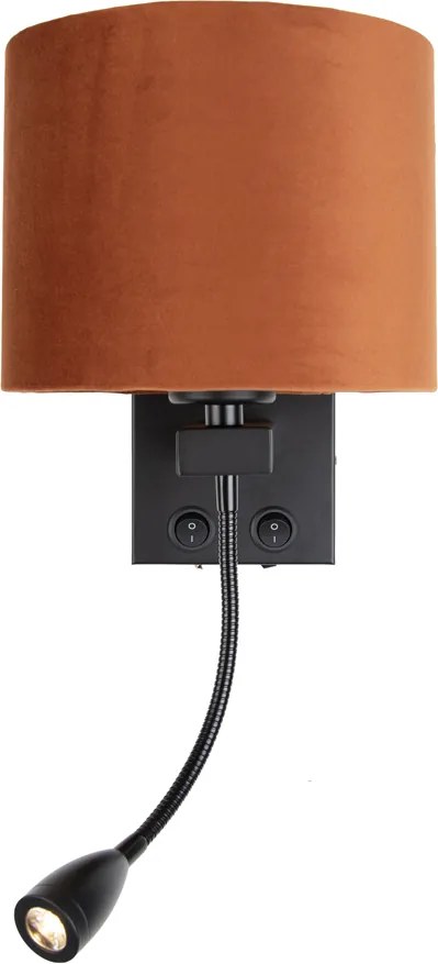 Lampada da Parete Nera con Braccio Flessibile e Paralume Arancione con Interno Dorato 18cm - Brescia Combi