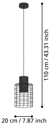 Eglo 43625 - Lampadario su corda MILLIGAN 1xE27/40W/230V d. 20 cm nero