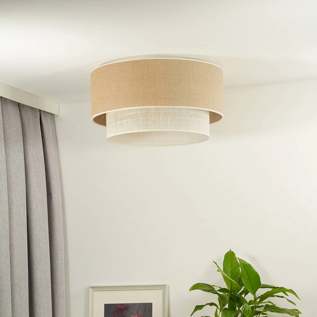 Euluna plafoniera Boho in juta, marrone naturale/bianco, Ø 45 cm