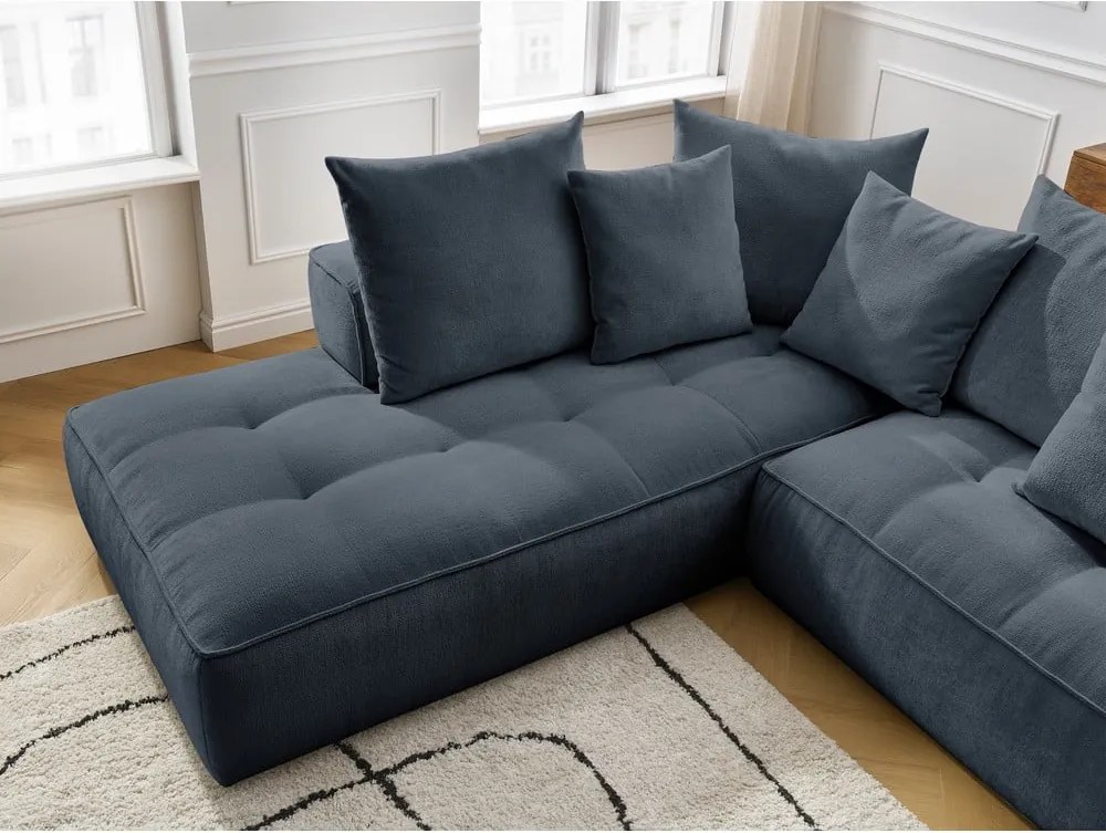 Divano angolare blu scuro (penisola a destra/a L) con rivestimento in ciniglia Whesley – Bobochic Paris