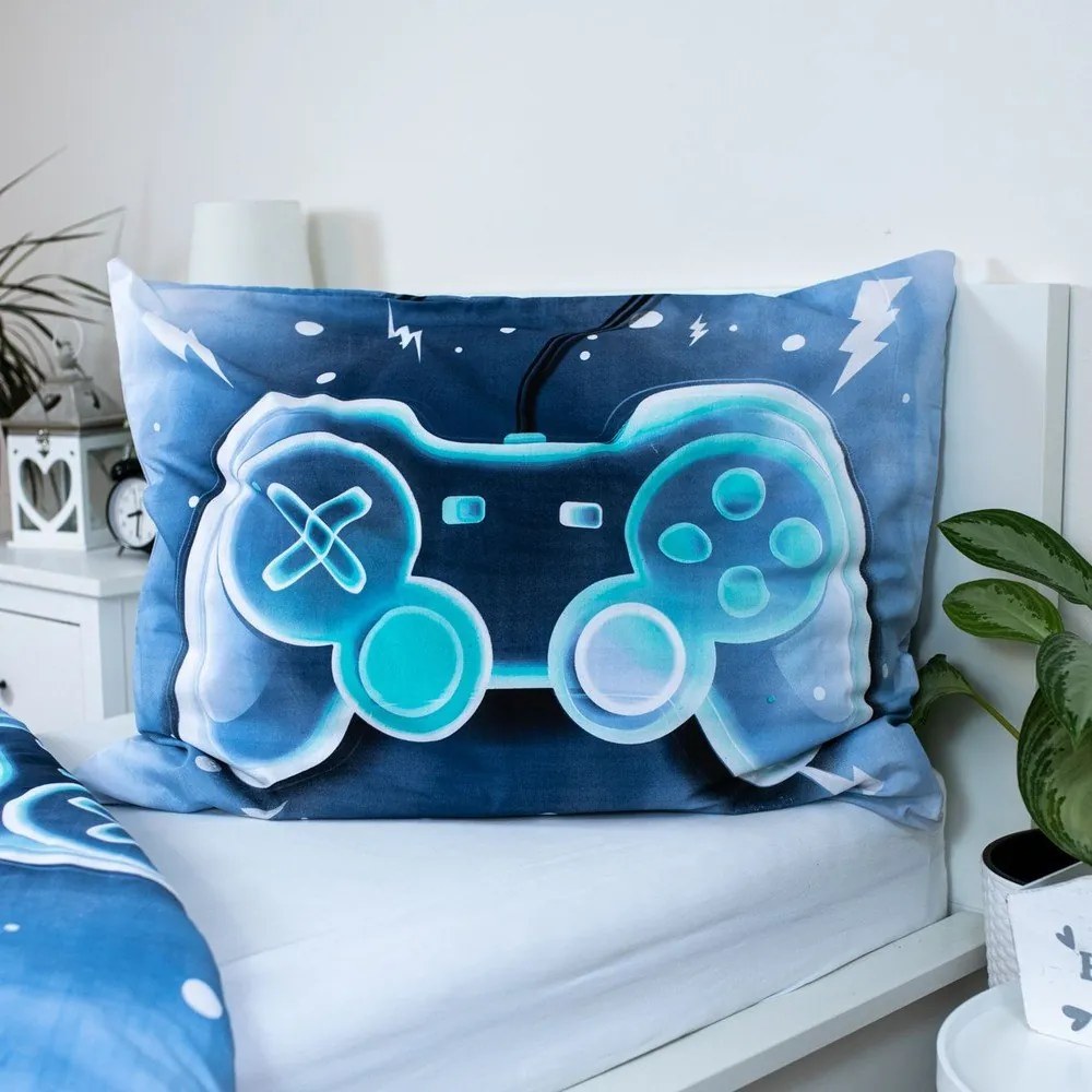 Biancheria da letto per bambini in cotone bianco e blu per letto singolo 140x200 cm Game over - Jerry Fabrics