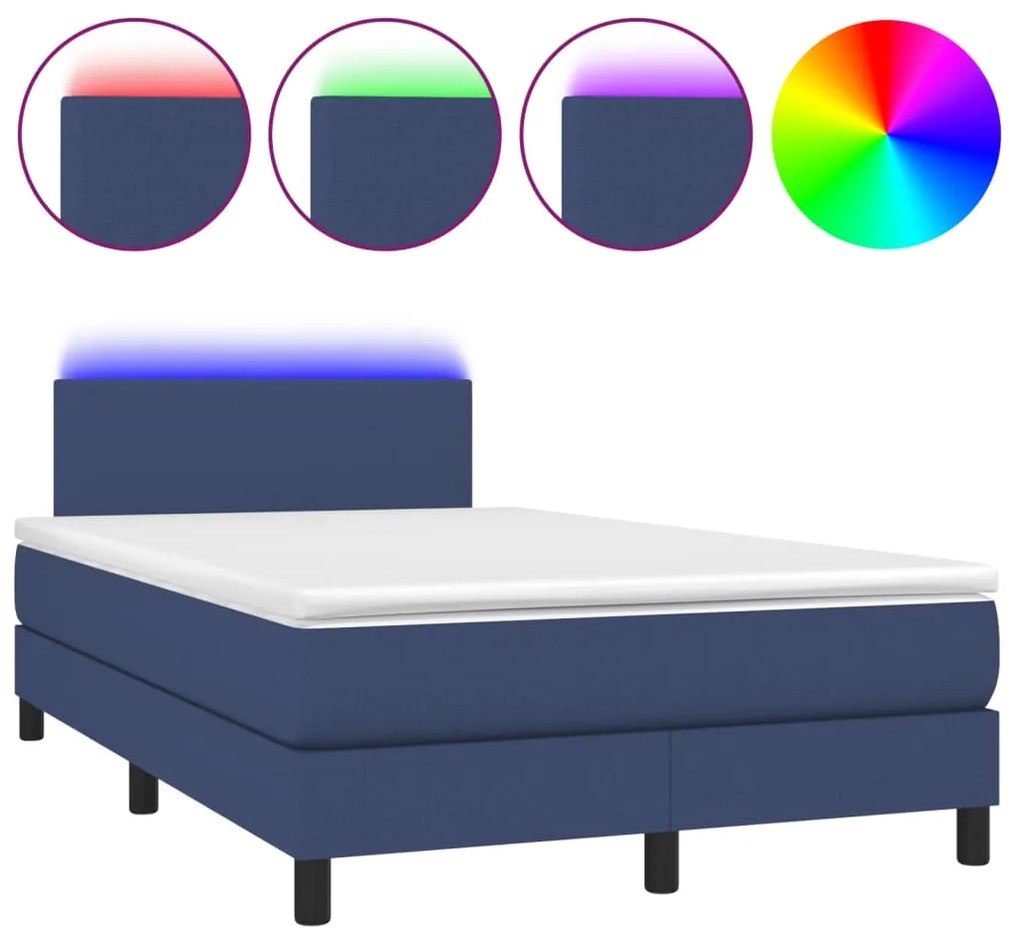 Letto a molle con materasso e led blu 120x190 cm in tessuto