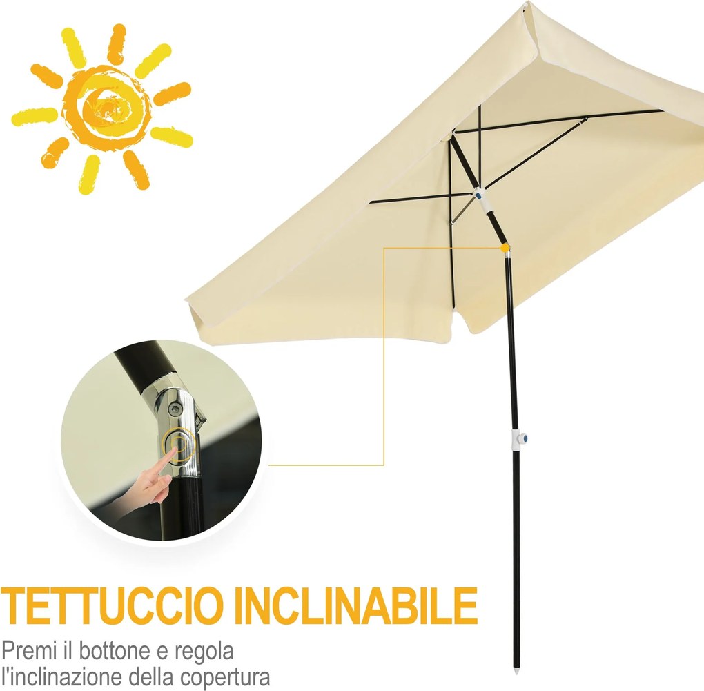 Ombrellone da Giardino 2x2 m Palo Ø28 mm in Matallo e Poliestere Bianco Crema...