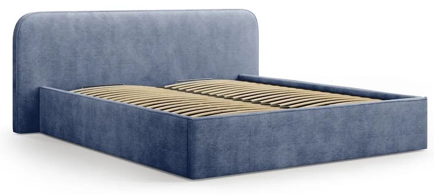 Letto matrimoniale imbottito blu scuro con contenitore e rete inclusi 200x200 cm Elizabeth – Micadoni