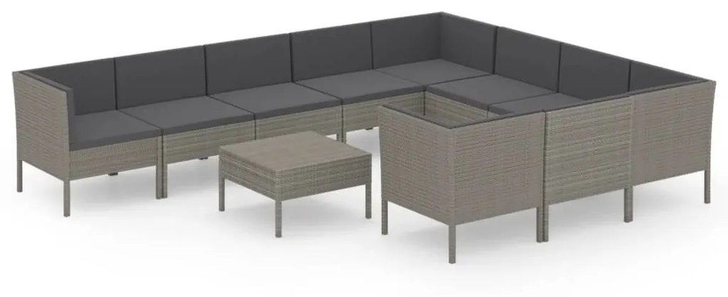 Set Divani da Giardino 11 pz con Cuscini in Polyrattan Grigio