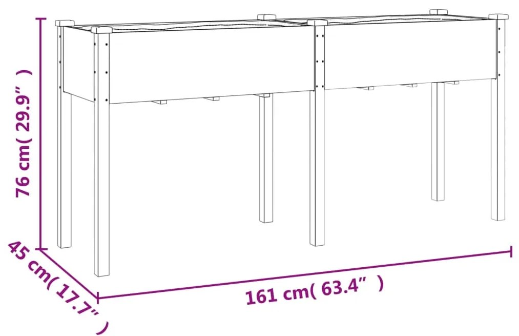 Fioriera con Fodera Marrone 161x45x76cm Legno Massello di Abete