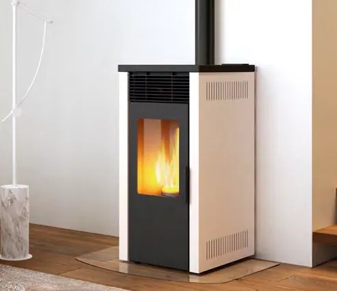 Royal Donna Air 80 Us Stufa A Pellet Ad Aria Con Uscita Fumi Superiore 8 Kw Serbatoio 11kg 44x50x92 Cm In Acciaio Beige