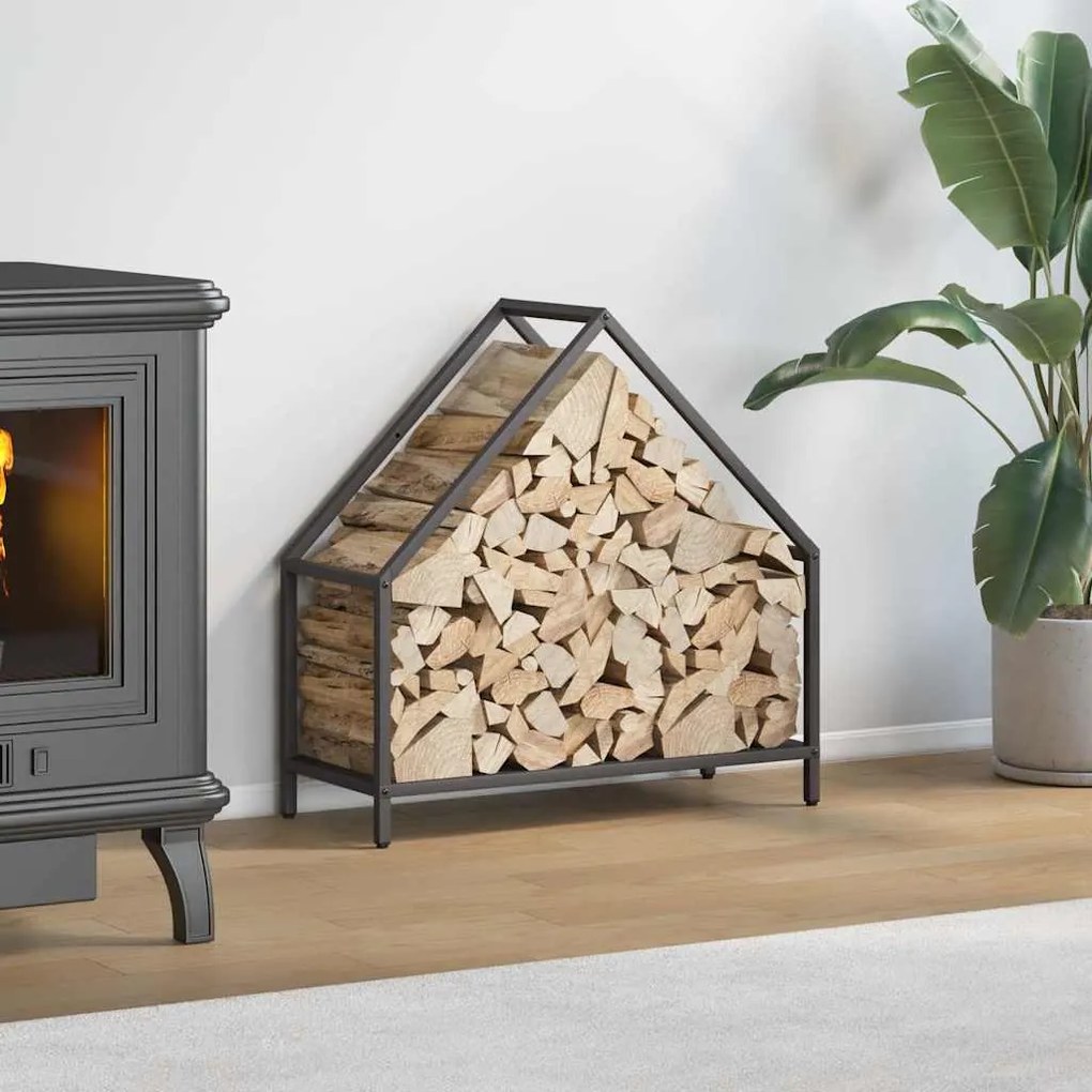 Rastrelliera Per Legna Da Ardere Nera 60x25x60 Cm /