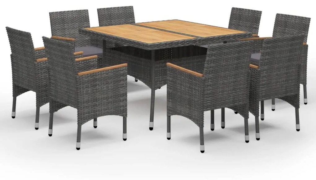 Set Mobili da Pranzo da Giardino 9 pz Polyrattan Acacia Grigio