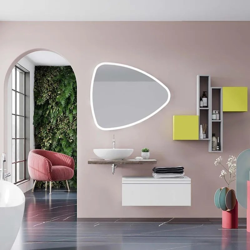 Mobile sottolavabo e lavabo Ofset per vasca a sinistra bianco lucido