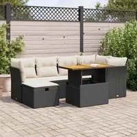 Set Divani da Giardino con Cuscini 7pz Nero Polyrattan Acacia 3327973