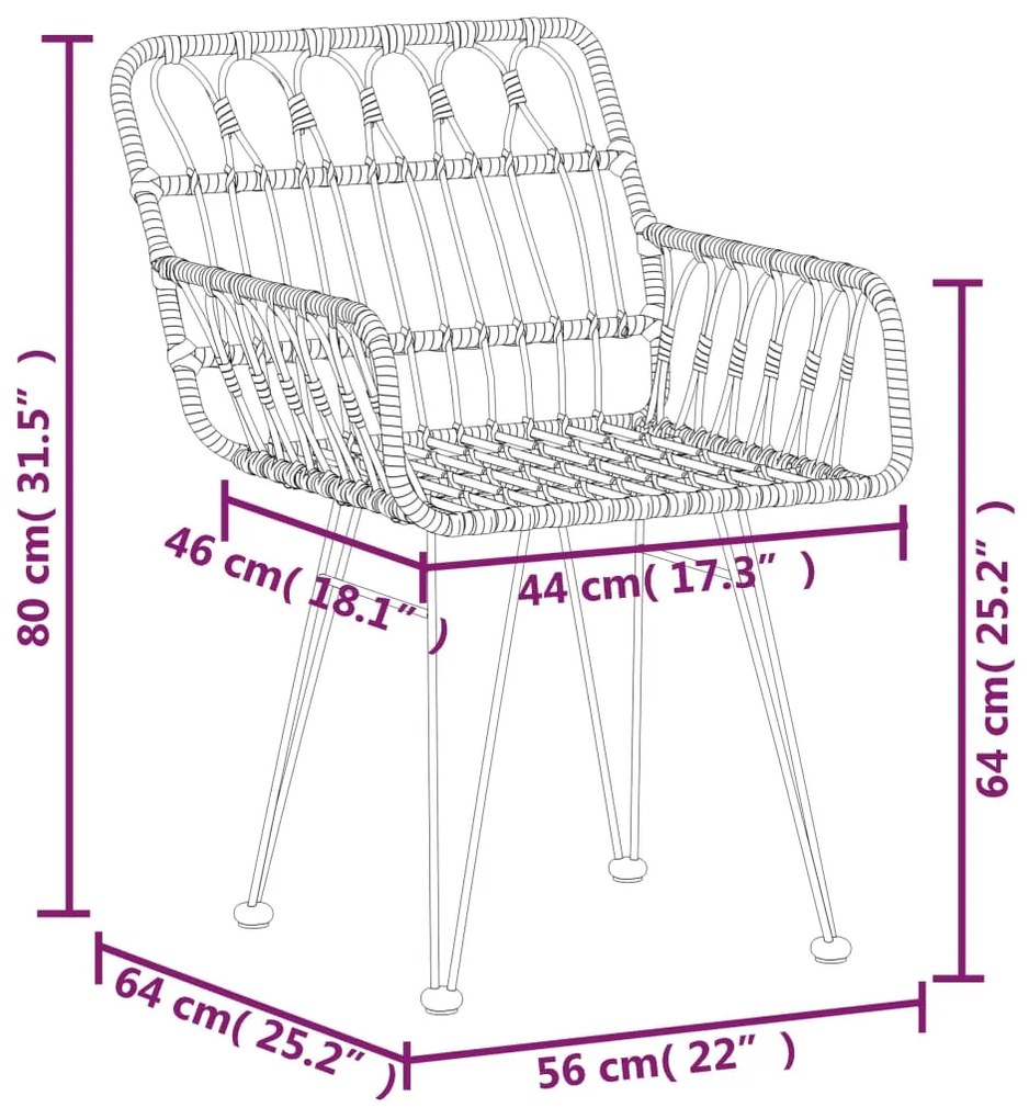 Set da Pranzo da Giardino 3 pz in Polyrattan