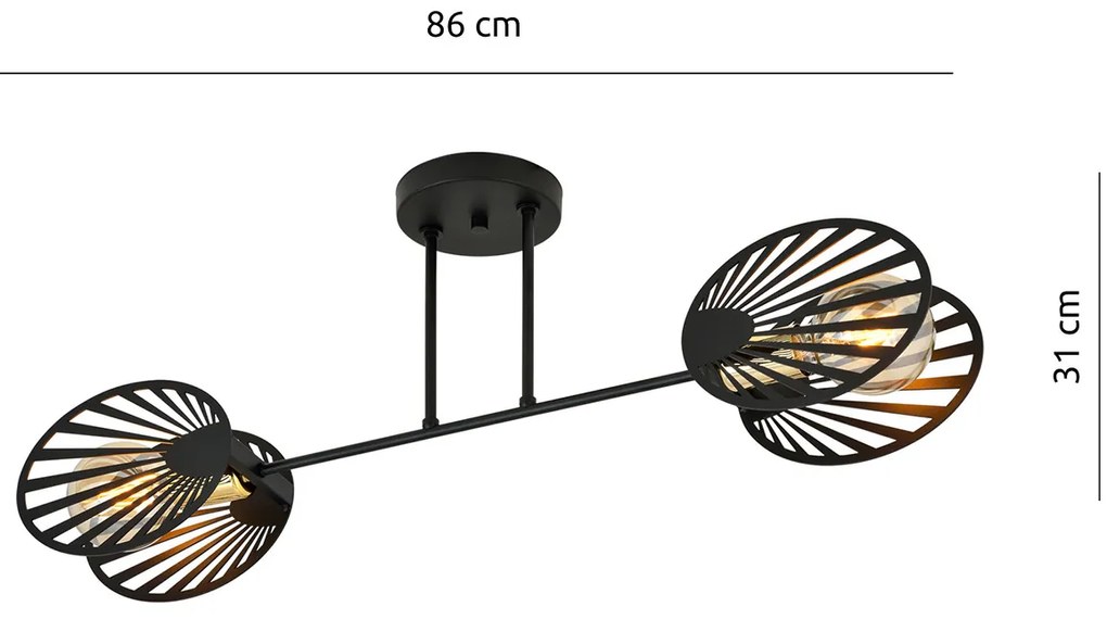 Plafoniera Contemporanea 2 Luci Tallia In Acciaio Nero E Oro