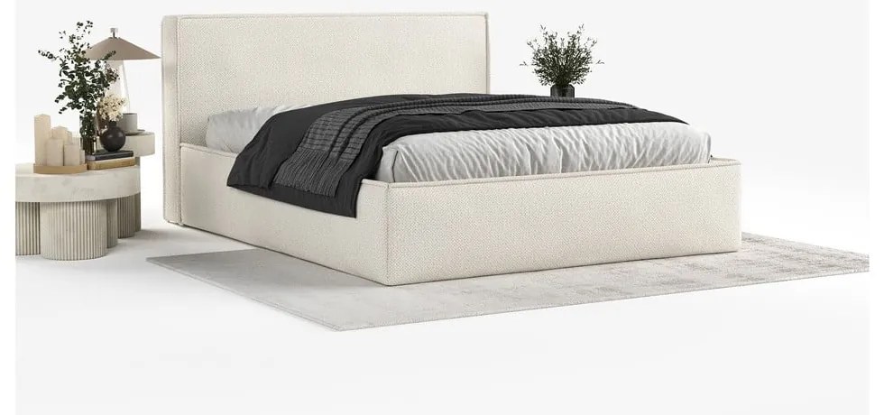 Letto matrimoniale imbottito beige con contenitore con rete inclusa 180x200 cm Lounge L – Maison de Rêve