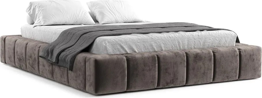 Letto matrimoniale imbottito marrone con spazio contenitivo e rete 160x200 cm Aruba L - Maison de Rêve