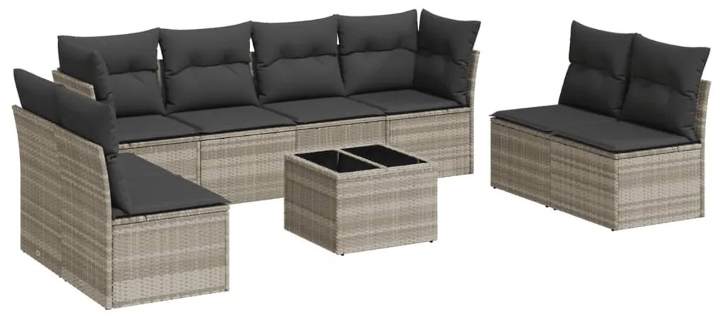 Set divano da giardino 9pz con cuscini grigio chiaro polyrattan