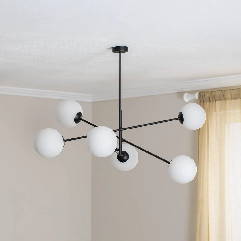 EMIBIG LIGHTING Plafoniera Linear, nero/opale, 6 luci