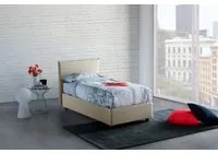 Letto singolo Cassiopea, Letto contenitore con rivestimento in tessuto, Made in Italy, Apertura frontale, adatto per materasso cm 80x200, Beige